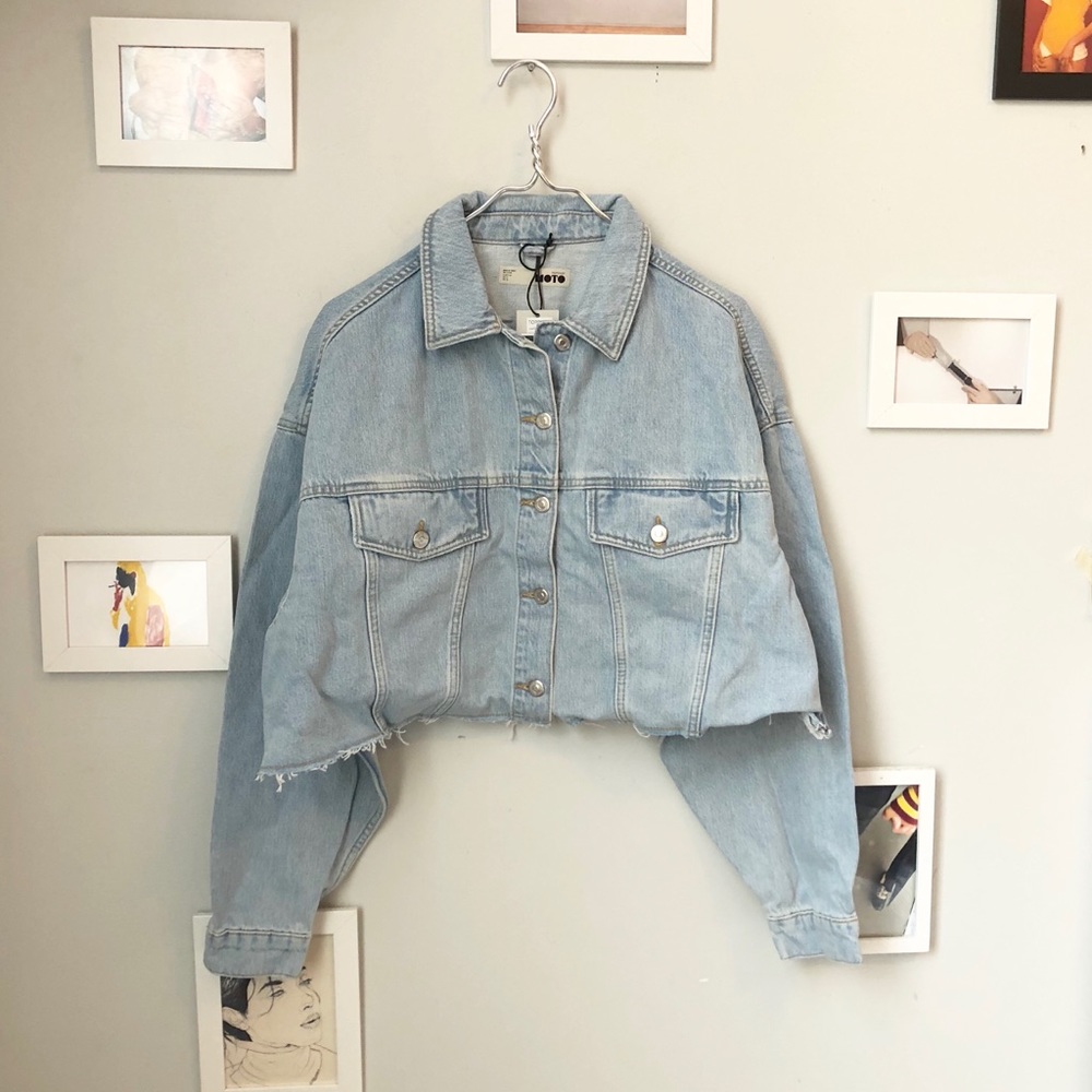 [ nwt ] Topshop Bleached Hacked Denim Jacket - Picture 5 of 8
